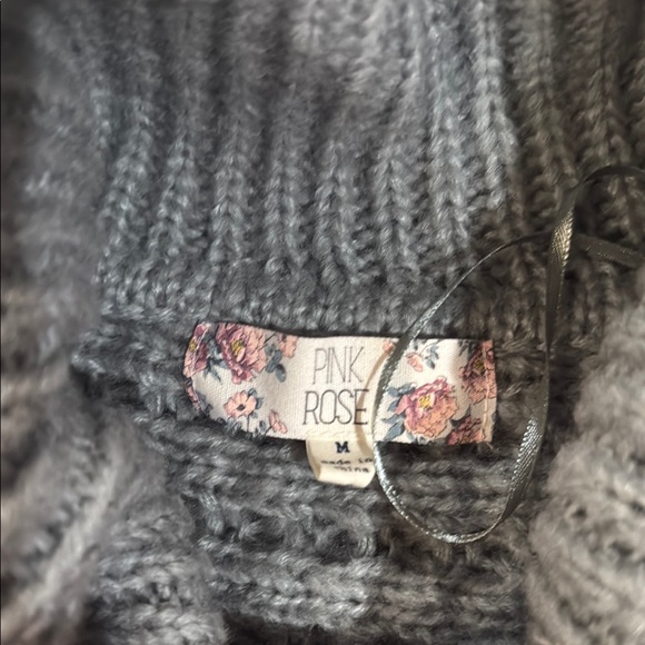 Pink Rose Gray Chunky Knit Turtleneck Sweater - Picture 2 of 3